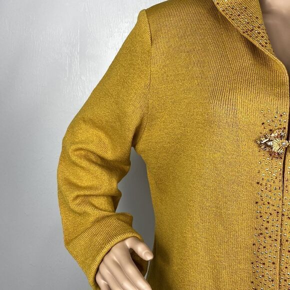 ❤️Last Chance Midnight Velvet Mustard color wool blend cardigan sweater size 16W - Picture 2 of 11